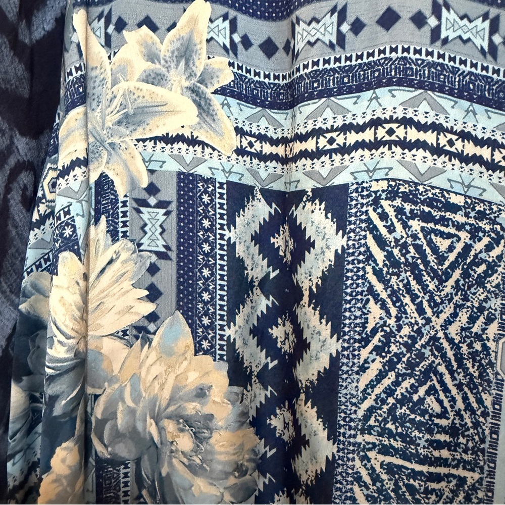 John Mark Blue Boho Kimono Duster Cardigan Patchwork Embroidered Longline 1X - Picture 7 of 11